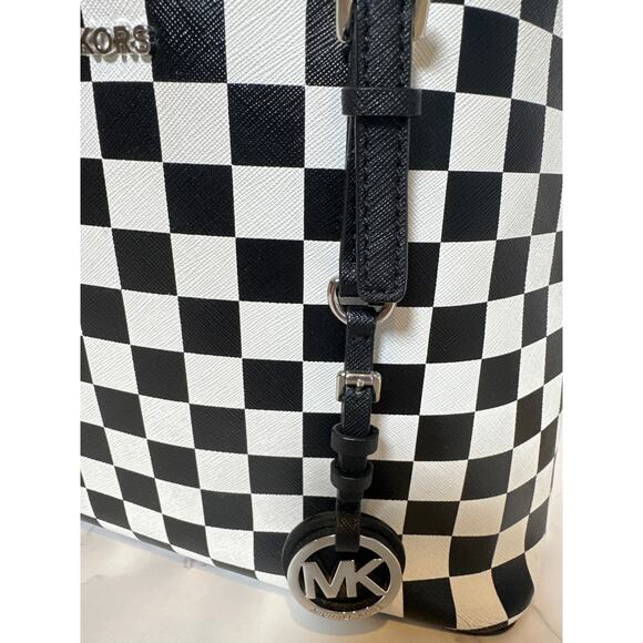 Michael Kors checkerboard small jet set travel tote handbag leather - Picture 2 of 11
